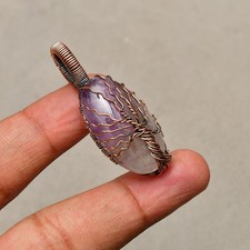 Amethyst Gemstone Copper Wire Wrapped Handmade Jewelry Pendant 1.69"