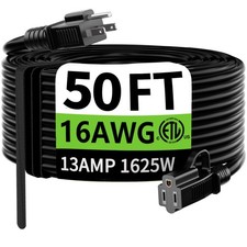 HUANCHAIN Indoor Outdoor Black Extension Cord 50 FT Waterproof 16/3 Gauge