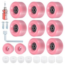 8 Pack Roller Skate Wheels w Bearing Installed 2 Toe Stoppers 58x32mm 82A Pink