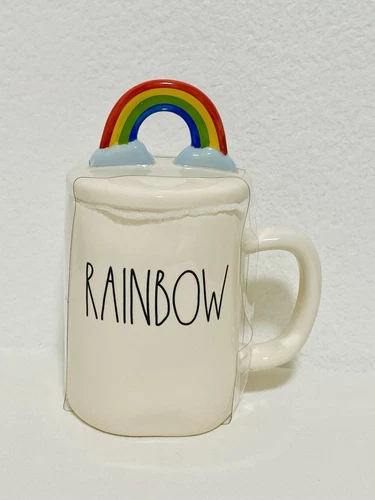 Rae Dunn Rainbow Coffee Tea Mug with Rainbow Topper 🌈 New
