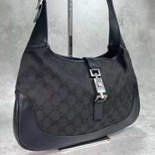 GUCCI 001.3306.3754 GG Jackie Shoulder Bag Black Leather Canvas Logo From Japan