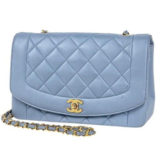 Chanel Diana Matelasse Single Flap Chain Shoulder Bag Coco Mark Leather Light Bl