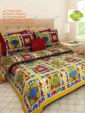 Multi Printed Home Decor Sanganeri Elaphant Print Bed Sheet With 2 Pillow Cover