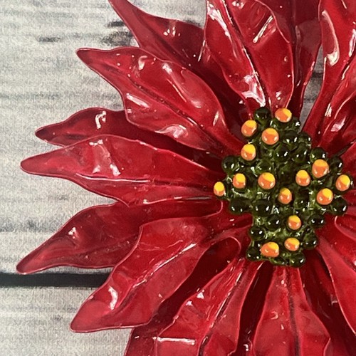 Vintage 60er Emaille Blume Weihnachtsstern Brosche Anstecknadel rot grün Schmuck MCM Mod 5" - Bild 4 von 16