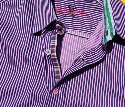 Robert Graham X Purple and Black Striped LS Button-Up Cotton Shirt (Men's XL) - Picture 8 of 10