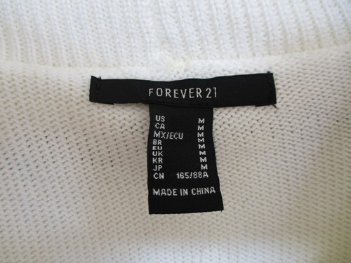 FOREVER 21 IVORY CROP LONG SLEEVE SWEATER BLACK TIE AND LACE TRIM SIZE MEDIUM - Picture 2 of 7