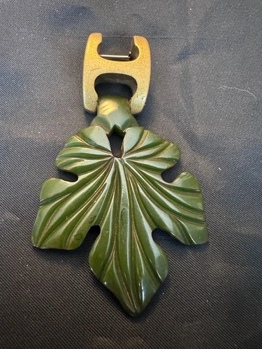 Vintage Art Deco Spinach Green Bakelite Leaf Dress Clip Carved 1930s Jewelry