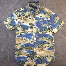 J Crew Mercantile Flex Shirt Small Blue Hawaiian Floral Short Sleeve Button Down