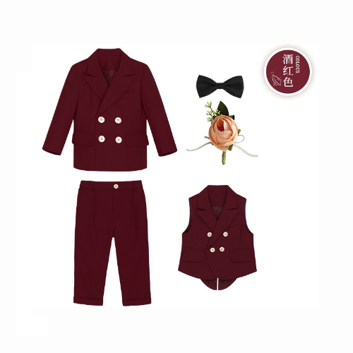 Children's Formal Suit Party Host Costume Kids Blazer Vest Pants Bowtie