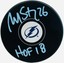 MARTIN ST. LOUIS SIGNED TAMPA BAY LIGHTNING LOGO PUCK HOF 18 BECKETT