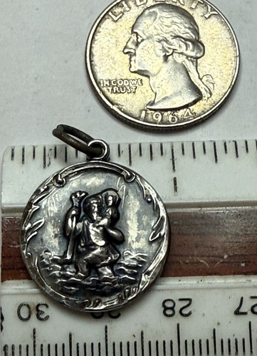 Vintage 3-D Raised St Christopher Sterling Silver Medal Circa 1950s - Picture 2 of 7