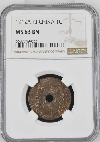 French Indochina 1 Cent 1912A NGC MS 63 BN