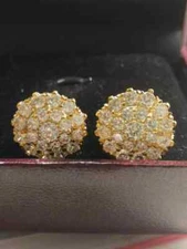 2Ct Lab Created Diamond Cluster Women Stud Earrings 14K Yellow Gold Finish.