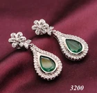 Elegant Green Teardrop CZ Dangle Earrings with Floral Design