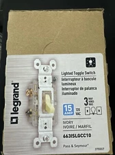 663ISLGCC10 LEGRAND LIGHTED TOGGLE SWITCH 3WAY IVORY PASS & SEYMOUR 663-ISLGCC10