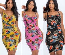 Bodycon Midi Dress Tropical Floral Print Sleeveless BD2884