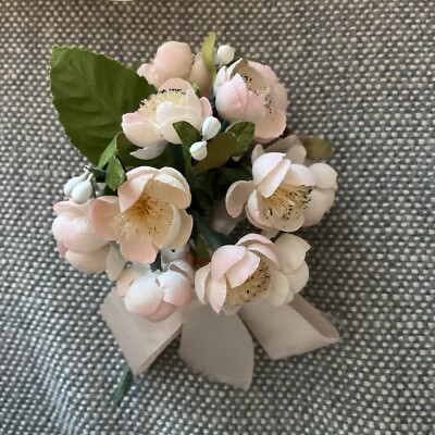 Vintage Linen Apple Blossom Bouquet Pink Floral Corsage Pin Dolls