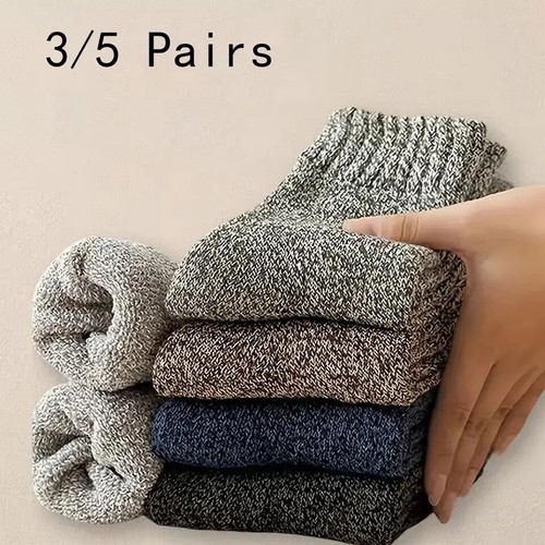 3/5 Pairs Men's Solid Color Socks Winter Warm Soft Breathable Casual Crew Socks - Bild 23 von 36