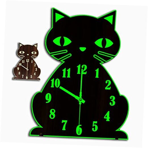 Glow in the Dark Silent Cat Wall Clock with Night Light  -image