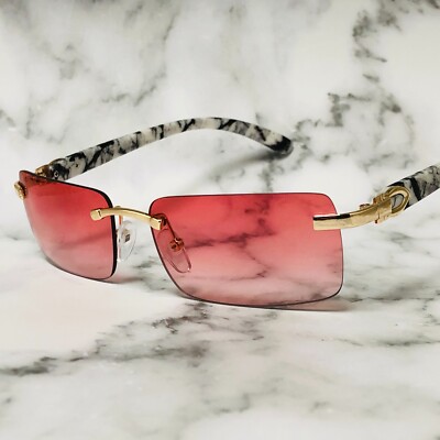 Gold Frame Men's Vintage Rimless Hip Hop Brown Tint Retro Rectangle Sunglasses