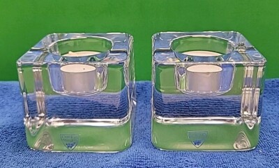 2 - Orrefors Ice Cube Votive Candle Holders - 2-3/4'' x 2.5''