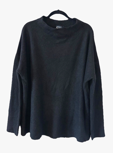 BLOOMINGDALES Size XL 100% Cashmere Funnel Neck Oversized Sweater Black C37