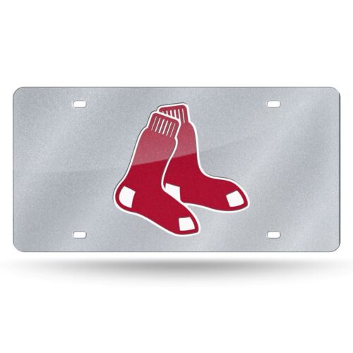 Boston Red Sox MLB Silver Glitter Look 12x6 LASER License Plate Auto Tag - Picture 1 of 5