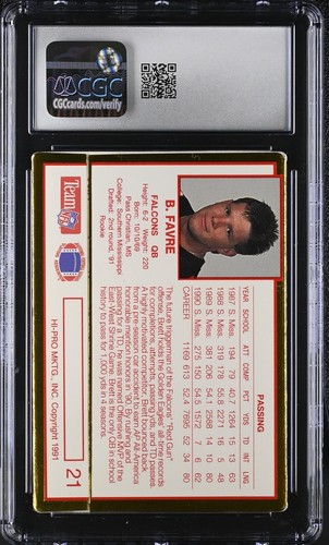 Brett Favre 1991 Action Packed Rookie/Update #21 Atlanta Falcons RC Rookie CGC 8 - Picture 2 of 2