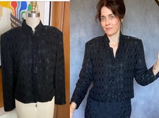 VTG diamond Beaded Jacket Sz M Blazer Holiday Party Cocktail Evening black silk