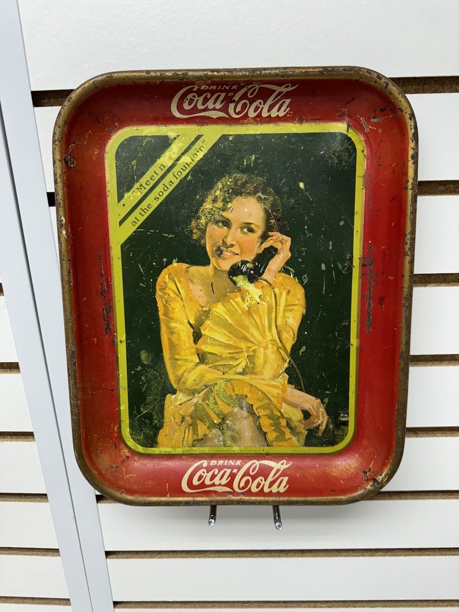 Original 1930 Coca-Cola Coke Soda Serving Tray Girl On Phone