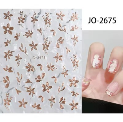 Rosegold Metallic Nail Art Sticker Frühling Sommer selbstklebend Blütenblatt Floral SO