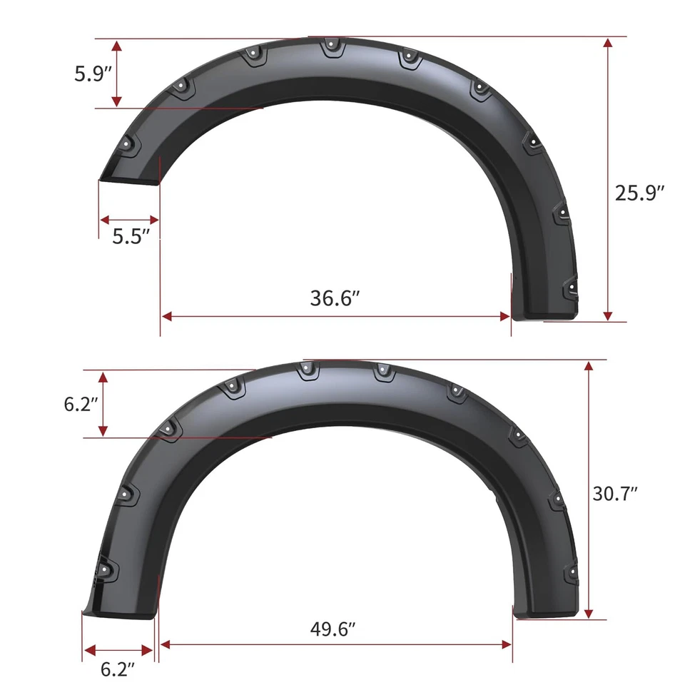 Fender Flares for 2008-2010 Ford F-250 F-350 Super Duty Pocket Rivet Style Black Foto 2 de 4