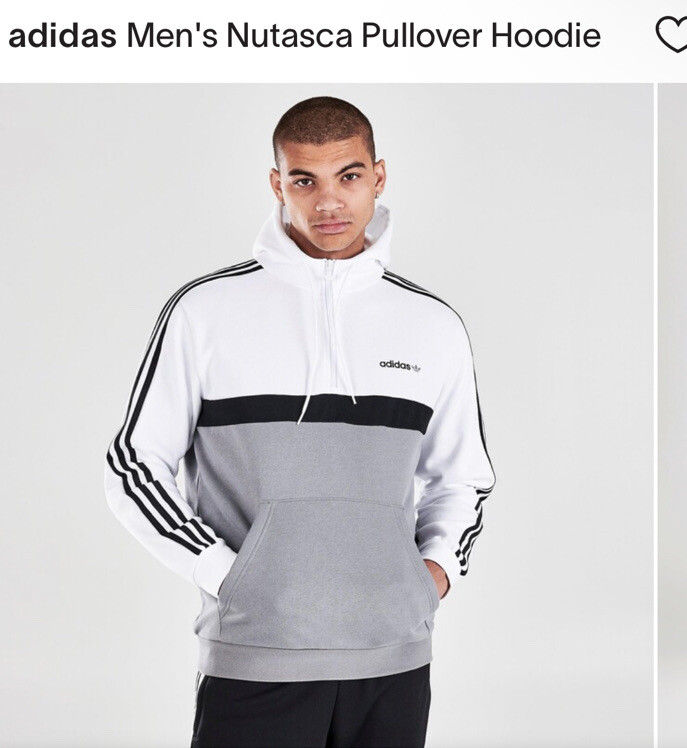 ADIDAS ORIGINALS Nutasca MENS 1/2 ZIP WHITE GREY HOOD… Gem
