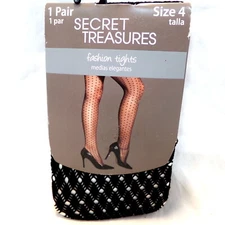 NEW Secret Treasures Women's Fashion Tights Black Mini Argyle Size 4 