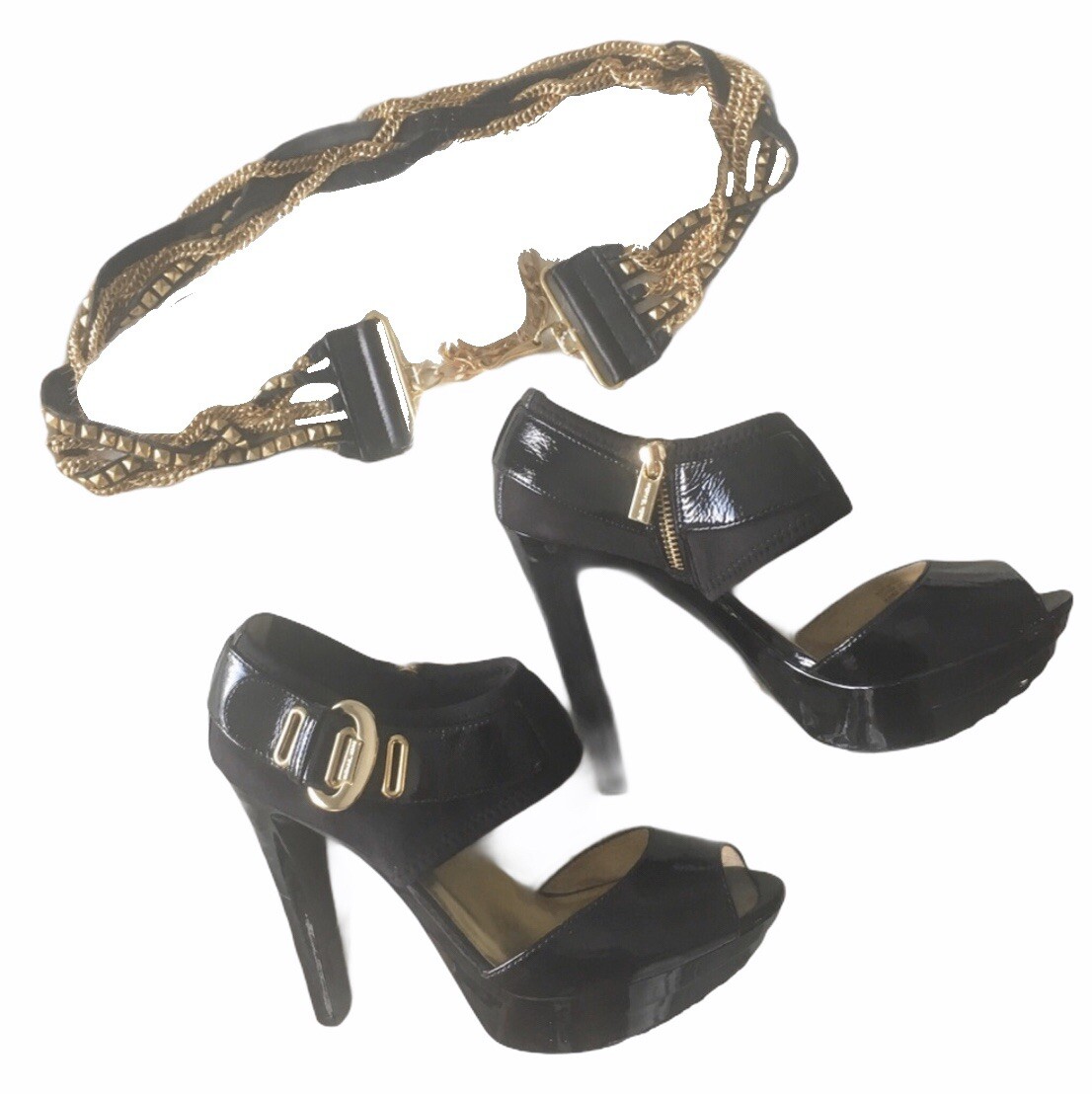 new Streets Ahead Twisted Multi Chain Leather Belt Gold M NWT $268