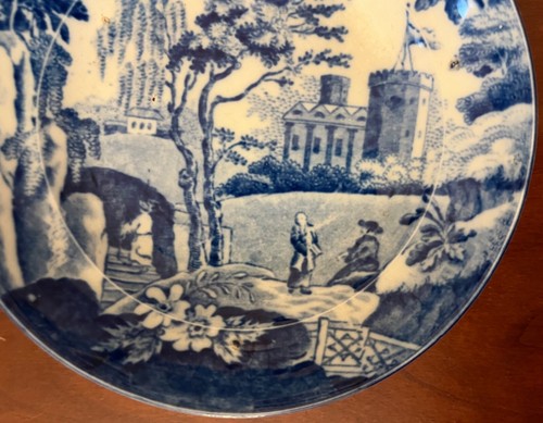 Antique 19th c Staffordshire Blue & White Transfer Saucer Dish Transferware 1820 - Picture 3 of 9