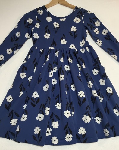 Hanna Andersson Skater Dress Girls 10 Blue Floral Pockets Long Sleeve