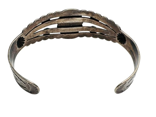 Vtg Navajo Sterling Silver Turquoise Cuff Bracelet Arrows Old Pawn Harvey Era - Picture 7 of 8