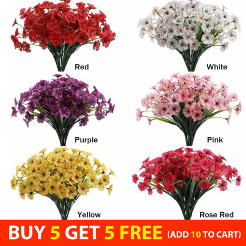 Artificial Flowers Plastic Fake Plants UV Resistant Garden Decor Home Outdoor - Picture 1 of 31