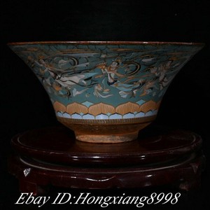 8'' Old Chinese Song Dynasty Jian Kiln Porcelain fairy Cup Bowl Bowls Statue