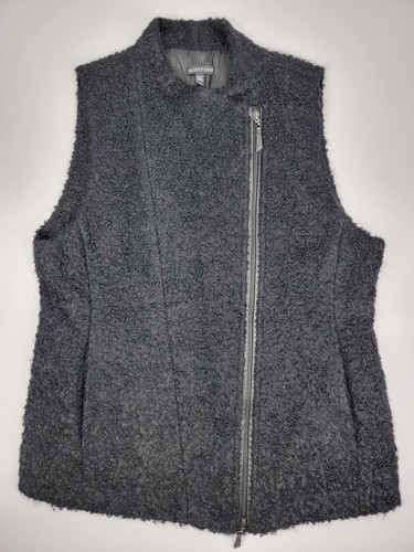 Eileen Fisher Sheared Suri Alpaca Wool Blend Vest Medium Black Lined Full Zip - 第 1/11 張圖片