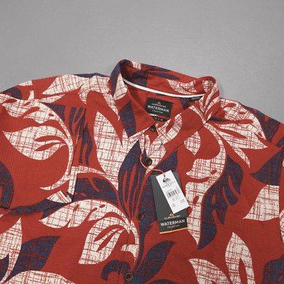 Quicksilver Men's Waterman El Moro Short Sleeve Shirt Comfort Fit Fire Red Woven