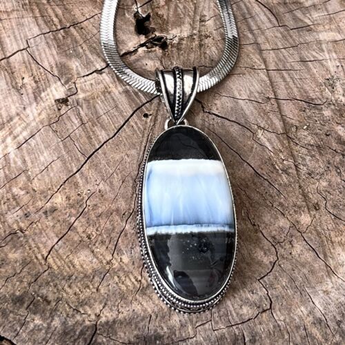 925 Sterling Silver Owyhee Blue Opal Necklace Gemstone Pendant Handmade Womens