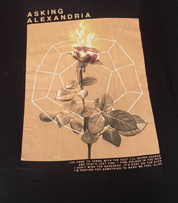 Asking Alexandria Flaming Rose Into the Fire Lyric Concert T-Shirt XXL