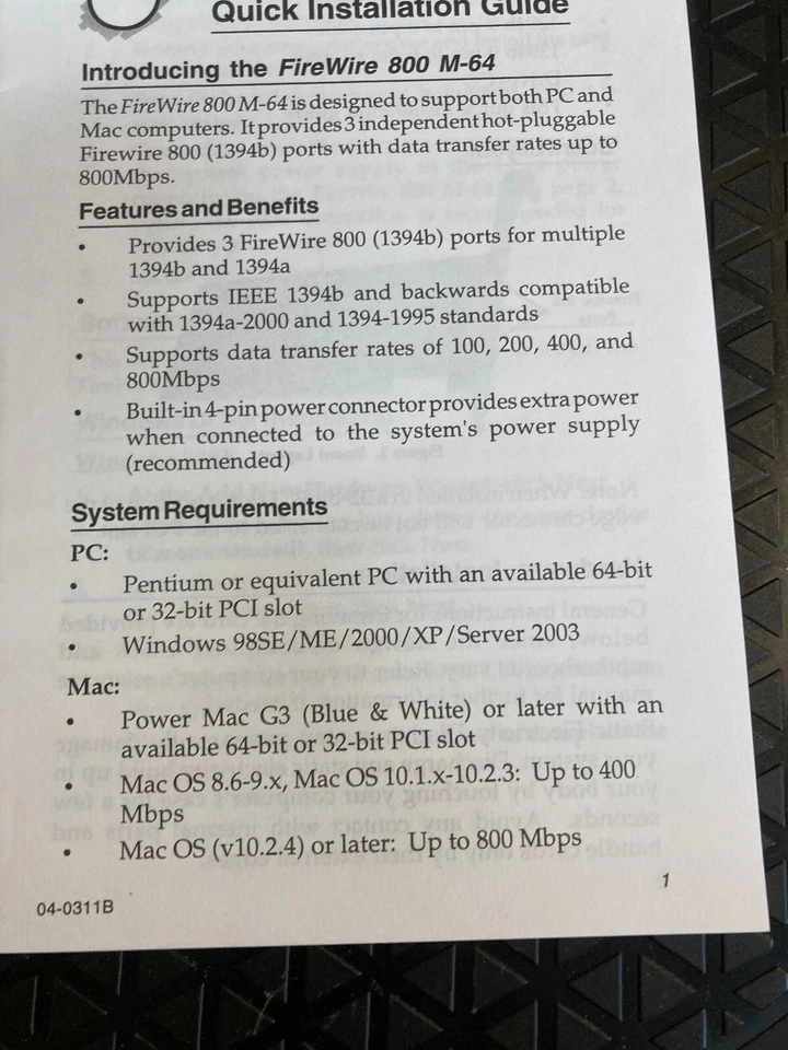 SIIG DP FireWire 800 M-64 PCIe Card Adapter In Box With Firmware & Cables - Image 2 of 4