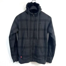 VANS Spokane Sherpa Fleece Lined Hooded Jacket Mens Small Gray Check Full-Zip