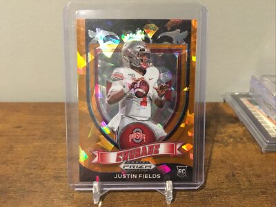 2021 Panini Prizm Draft Picks Justin Fields Crusade Orange Cracked Ice RC Bears