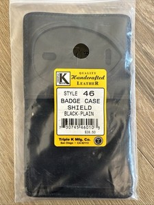 New Triple K Brand Style 46 Badge Case Shield Plain Black Leather USA