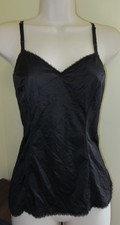 vtg VANITY FAIR 17-701 SILKY BLACK nylon LACE camisole slip top LINGERIE sz 36/M