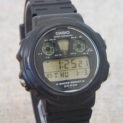 [Super Selten!] 80er Casio DGW-30 Digi Graph 200m Retro Digitaluhr Japan schwarz
